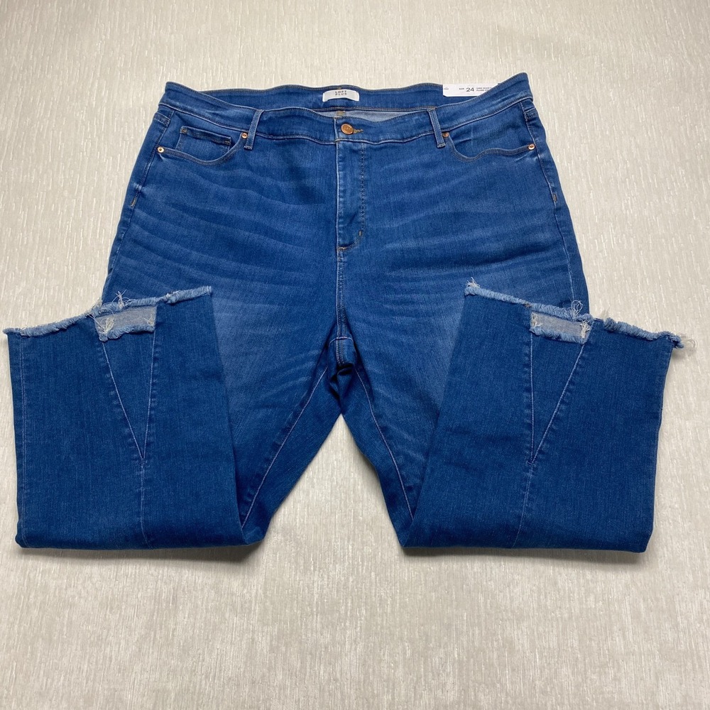Loft Made And Loved Flare Crop Jeans Womens 24 Blue Denim High Waist Frayed Hem